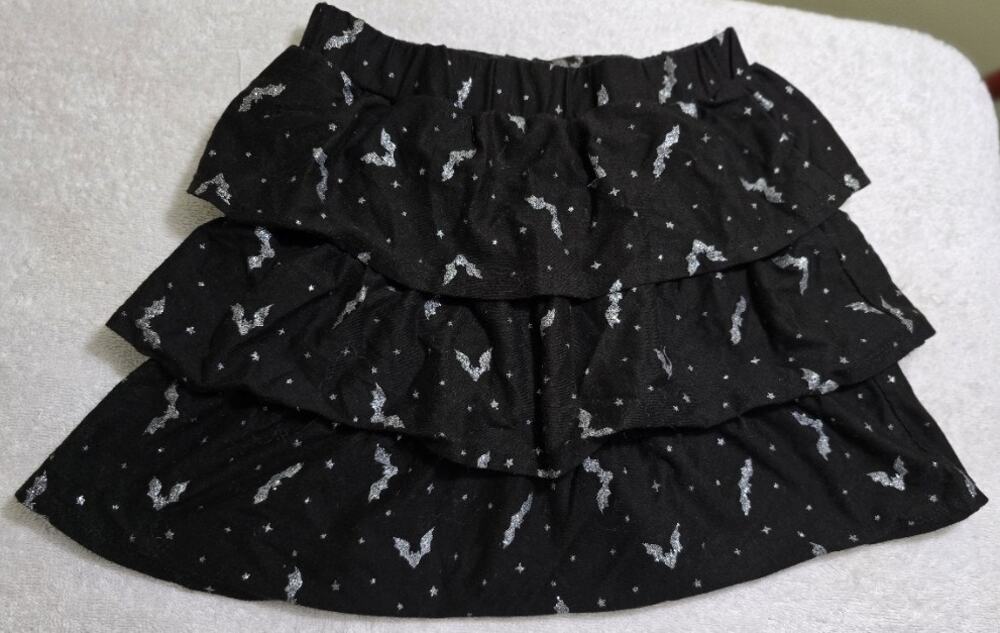 Wonder Nation Girls Silver Glitter Bats Tiered Skirt (10R)
